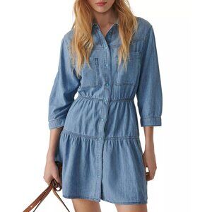 BA&SH BASH Light Blue Cotton AQUARIA Denim Jeans Mini Shirt Dress 0 XS